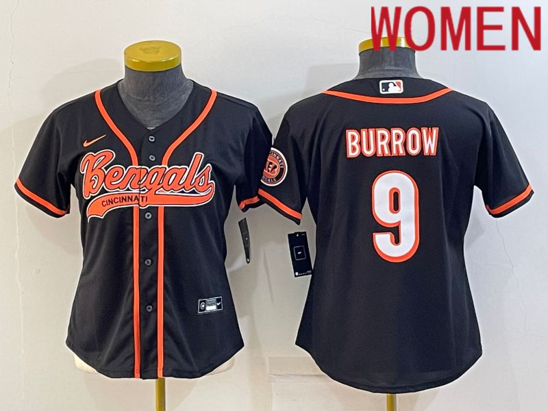 Women Cincinnati Bengals 9 Burrow Black 2022 Nike Co branded NFL Jerseys